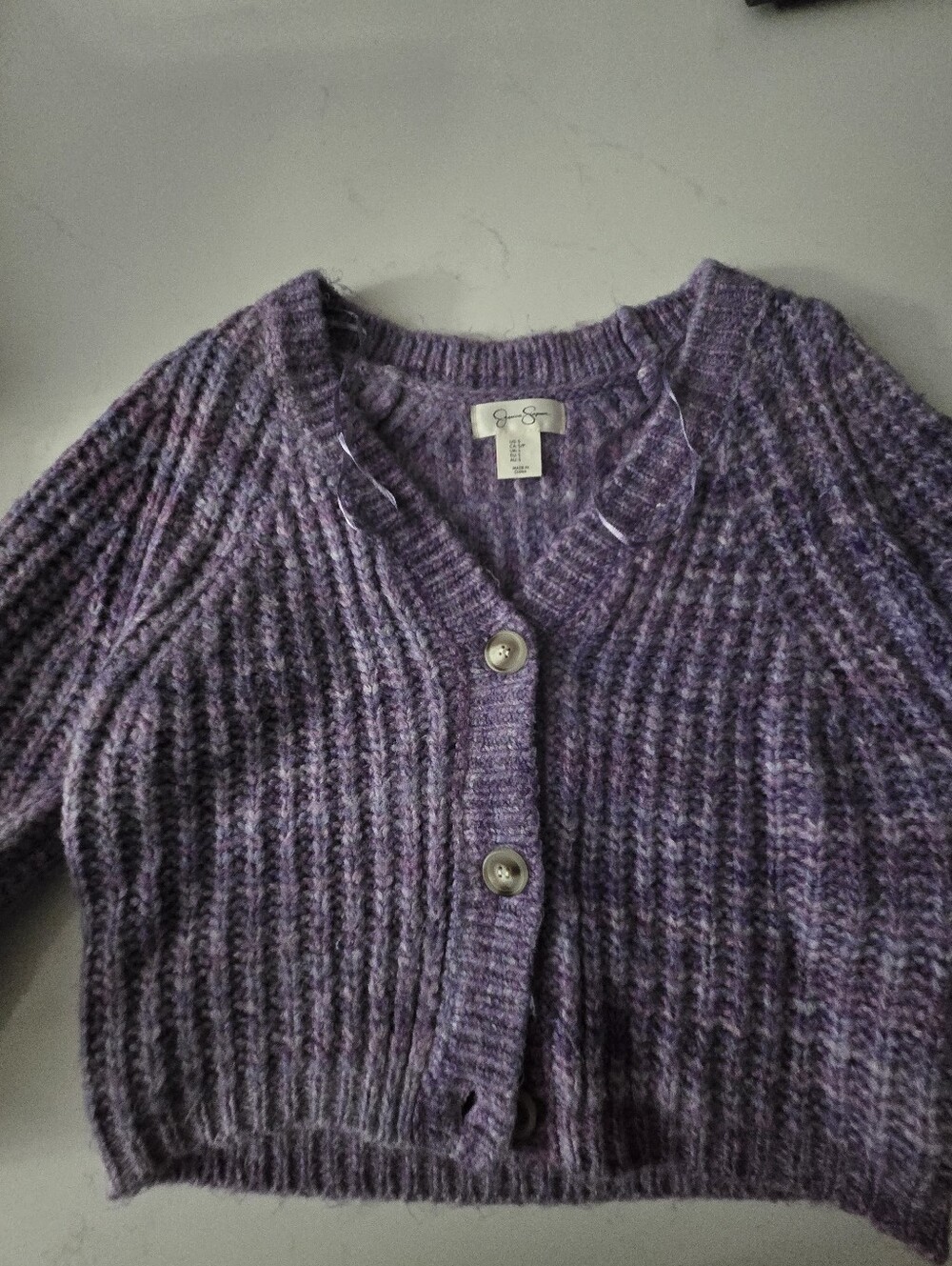 J. Crew Lavender and Plum Ribbed Button-Front Cardigan